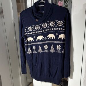 Place Men's Turtleneck Sweater in Navy with Snowflake and Bear Design